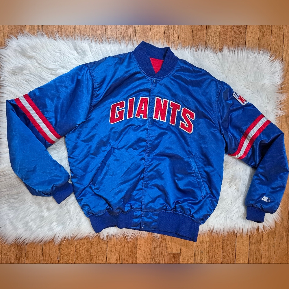 Pro Line By Starter Vintage Blue Giants Men's Satin Bomber NFL Jacket Size XL.